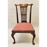 18th Century walnut side chair with a pierced splat back above a drop-in seat on cabriole supports