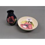 Small Moorcroft baluster form vase, 3.75ins high together with a Hibiscus bowl, 4.75ins diameter