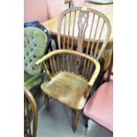 19th Century ash and elm Windsor armchair, the hoop, stick and pierced splat back above a panel seat