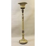 Early 20th Century cream lacquered and silvered carved turned and fluted column lamp standard /