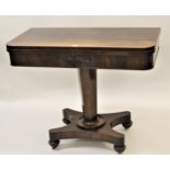 Good quality 19th Century rectangular rosewood fold-over card table on hexagonal tapering column and