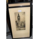 Set of seven framed black and white prints of various city scenes after F. Robson