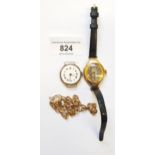 Ladies Continental 18ct gold cased wristwatch with a leather strap, together with 9ct gold cased