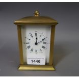 20th Century gilt brass cased carriage clock, having enamel dial with Roman numerals and single