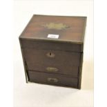 19th Century mahogany apothecary case with a hinged cover above two drawers (for restoration)