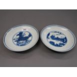 Chinese blue and white dish decorated with two figures in a landscape, four character mark to