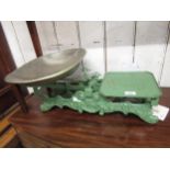 Pair of large 19th Century French green painted cast iron scales