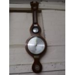 Reproduction mahogany and line inlaid banjo shaped aneroid barometer