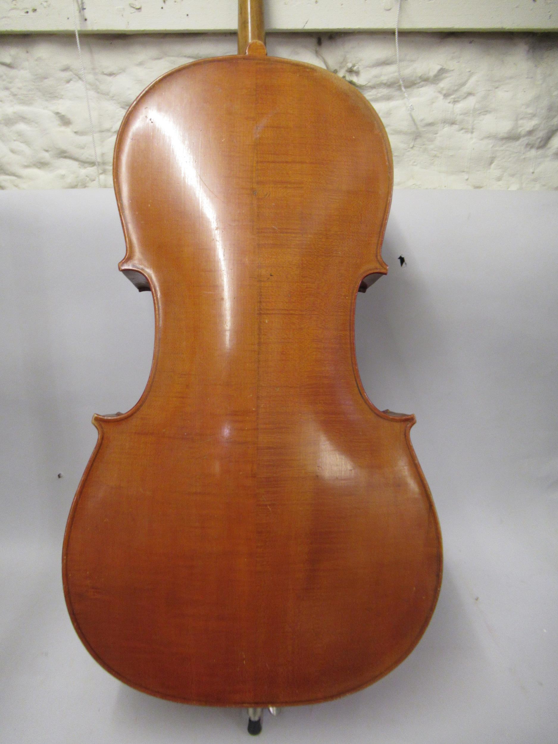 Late 19th / early 20th Century cello with 29.5in two section back, with bow, in a soft case - Image 2 of 32