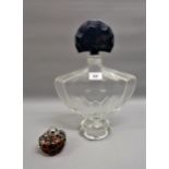 Large Art Deco style glass decanter, the blue stopper inscribed ' Guerlain ', Paris together with an