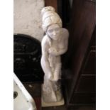 Painted cast concrete garden figure of a semi nude classical female, 37ins high