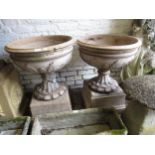 James Pulham of Broxbourne, pair of late 19th Century terracotta pedestal garden urns of foliate