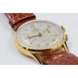 Gentleman's 18ct gold cased chronograph wristwatch, ' Walker Extra ', the silvered dial with