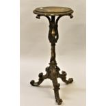 Victorian circular gilt composition torchere on shaped column and tripod support, 37ins high (for