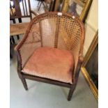 Child's Century beechwood tub shaped bergere armchair, together with a small 19th Century