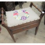 Edwardian mahogany box seat piano stool with single draw and square tapering supports