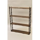 Early 20th Century hanging open wall bracket of four shelves with spindle turned supports, and a