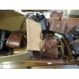 Quantity of various cased binoculars and a cased monocular