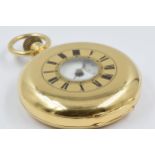 Early 20th Century 18ct gold cased crown wind half hunter pocket watch, the movement inscribed