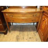 19th Century mahogany and line inlaid two drawer side table with brass swan neck handles and