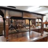 Edwardian rosewood marquetry inlaid rectangular side table on turned supports (reduced in height)