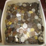 Box containing a large quantity of various pre-decimal English coinage and World coinage etc.