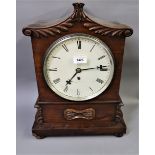 Early Victorian mahogany bracket clock, the shaped case with carved decoration, the circular painted