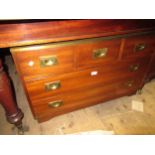 Reproduction mahogany brass and leather mounted military style chest of three short and two long