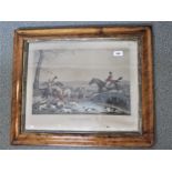 Set of four 19th Centruy maplewood picture frames (with period hunting prints), all 15.5ins x 19.