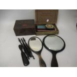 Small quantity of miscellaneous items including an ebony dressing table mirror, pair of antique face