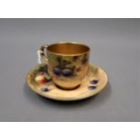 W.H. Austin for Royal Worcester, fruit decorated cabinet cup and saucer Some minor loss to