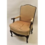 Late 19th / early 20th Century French mahogany framed open armchair on cabriole front supports