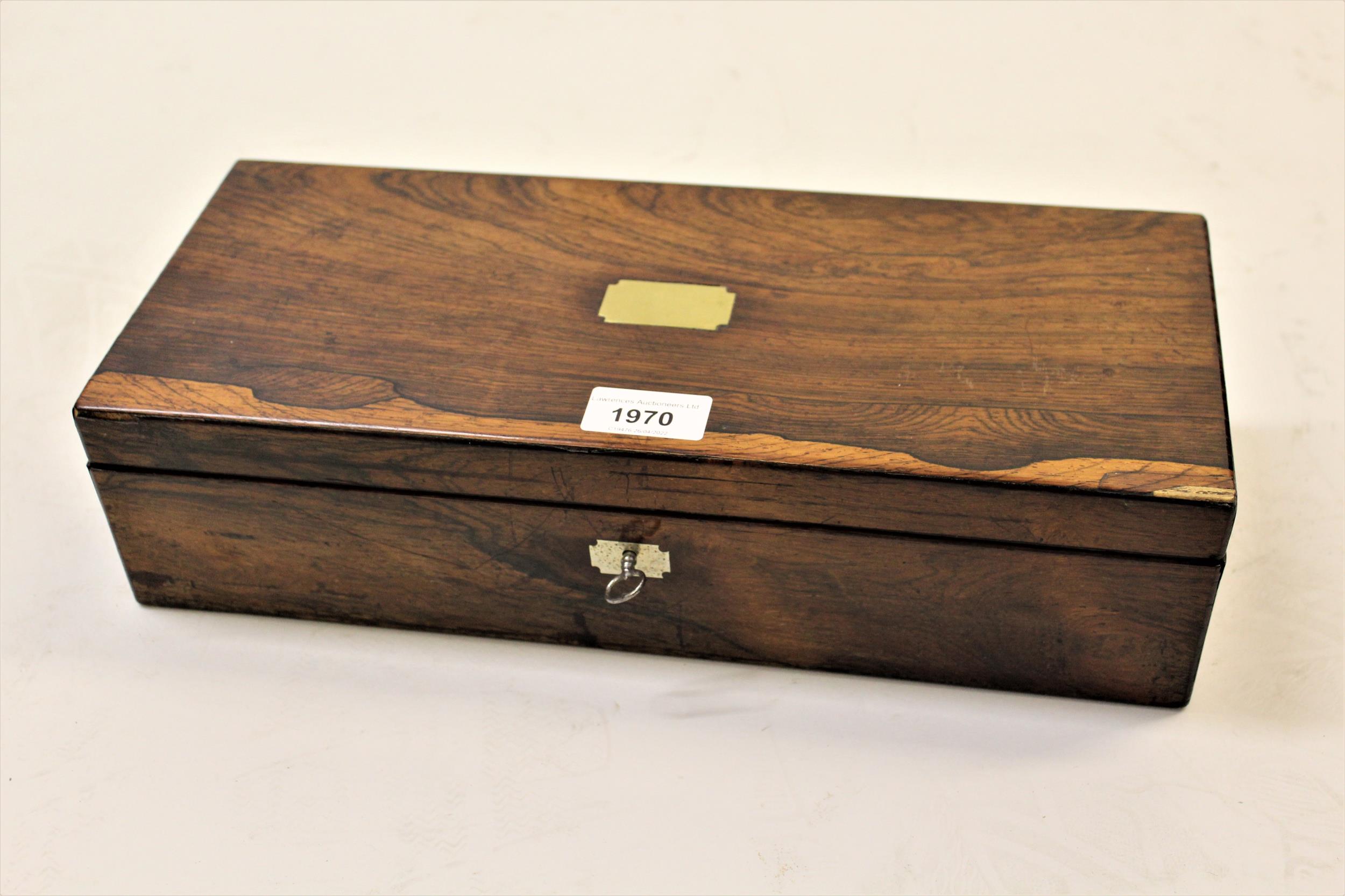 19th Century rosewood rectangular box with hinged cover, 14.25ins wide