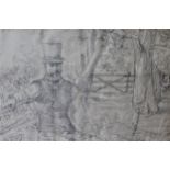 Unframed pencil heightened with white, portrait of a gentleman seated in a landscape (Charles