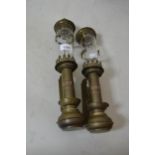 Pair of brass and glass wall mounting GWR railway lamps