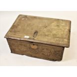 17th Century carved oak Bible box with hinged cover