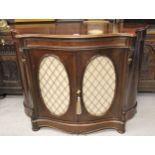 19th Century rosewood serpentine fronted side cabinet, the moulded top above a single drawer, with