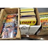 Three boxes containing 20th Century science fiction related magazines, books including Star Trek,