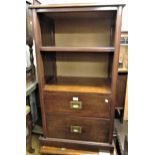 Early 20th Century mahogany office side cabinet, the moulded top above open shelves and two