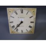 Painted 11in clock dial with Roman numerals, signed W. Fowle, Uckfield, with a thirty hour movement,