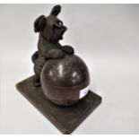 20th Century carved wooden box in the form of a terrier on a ball