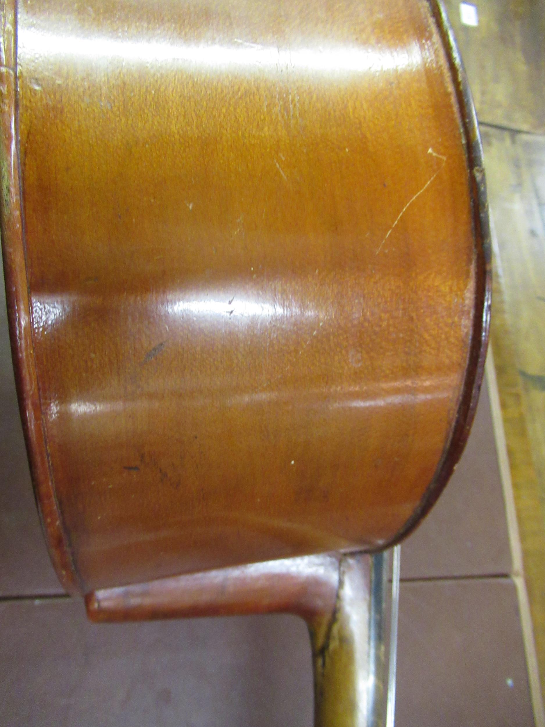 Late 19th / early 20th Century cello with 29.5in two section back, with bow, in a soft case - Image 11 of 32