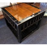 Late 20th Century oriental black lacquered bamboo inset lamp table with undertier, 23ins wide x