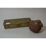 Relief decorated brass casket with hinged cover in Renaissance style, 13.25ins wide together with