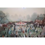 Helen Bradley, signed colour print ' The Fair at Daisy Nook ', 20ins x 30ins approximately, gilt