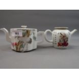 Chinese porcelain teapot decorated with birds and panels of script, 4ins high together with