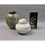 Studio stoneware vase by Michael and Wendy Salt, 7.75ins high together with two other items of