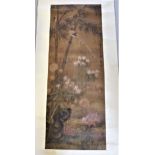 19th Century Chinese scroll picture, birds in a landscape, signed with character marks (with
