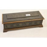 Continental rectangular glove box with copper and pewter wire inlaid decoration together with a