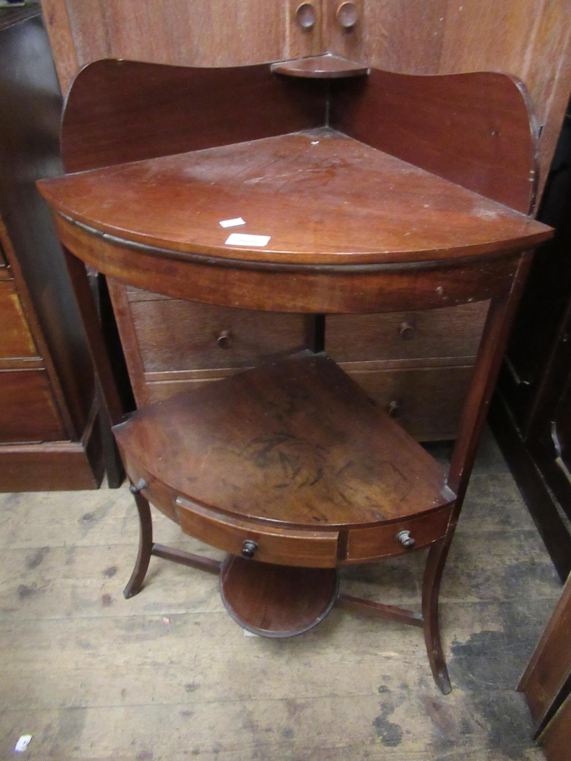 George III mahogany two tier corner washstand